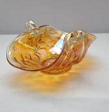  Bowl  Carnival Glass Iridescent Marigold  Jeannette Hex Optic Honeycomb BonBon 