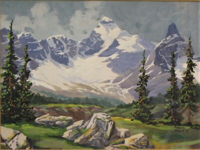 Rare Vintage R. L. Harvey Casein Painting ''Mt. Athabasca''