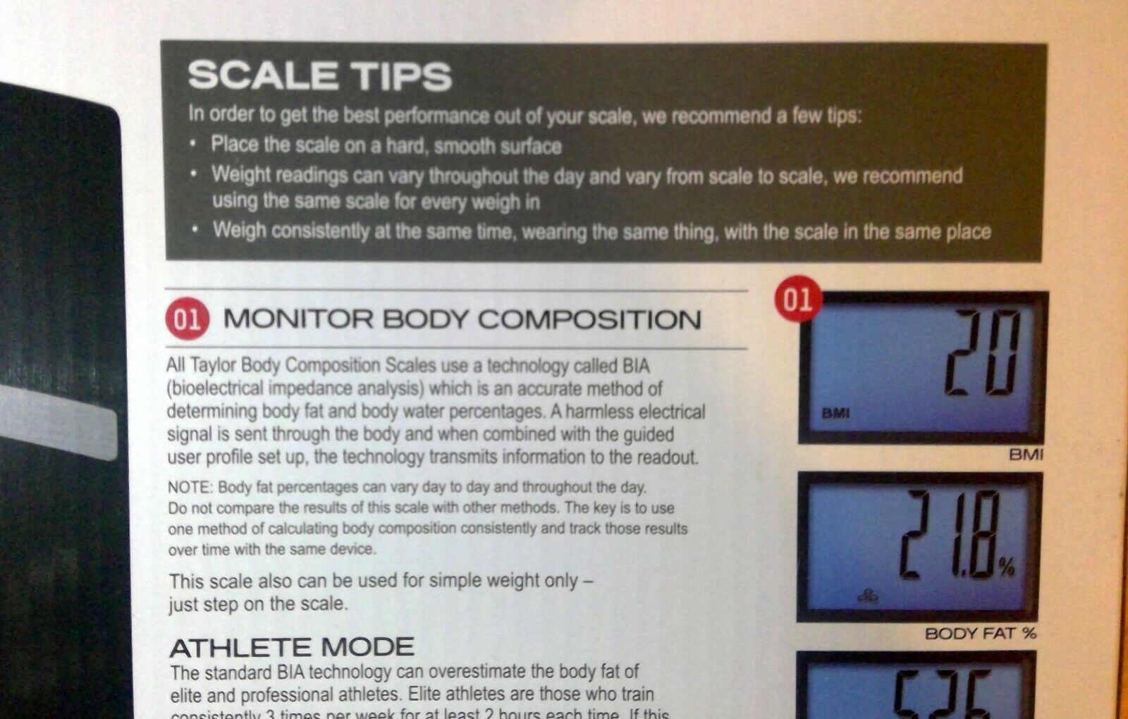 Taylor Body Composition Scale w/Weight Tracking Body Fat / Water Muscle  Mass BMI