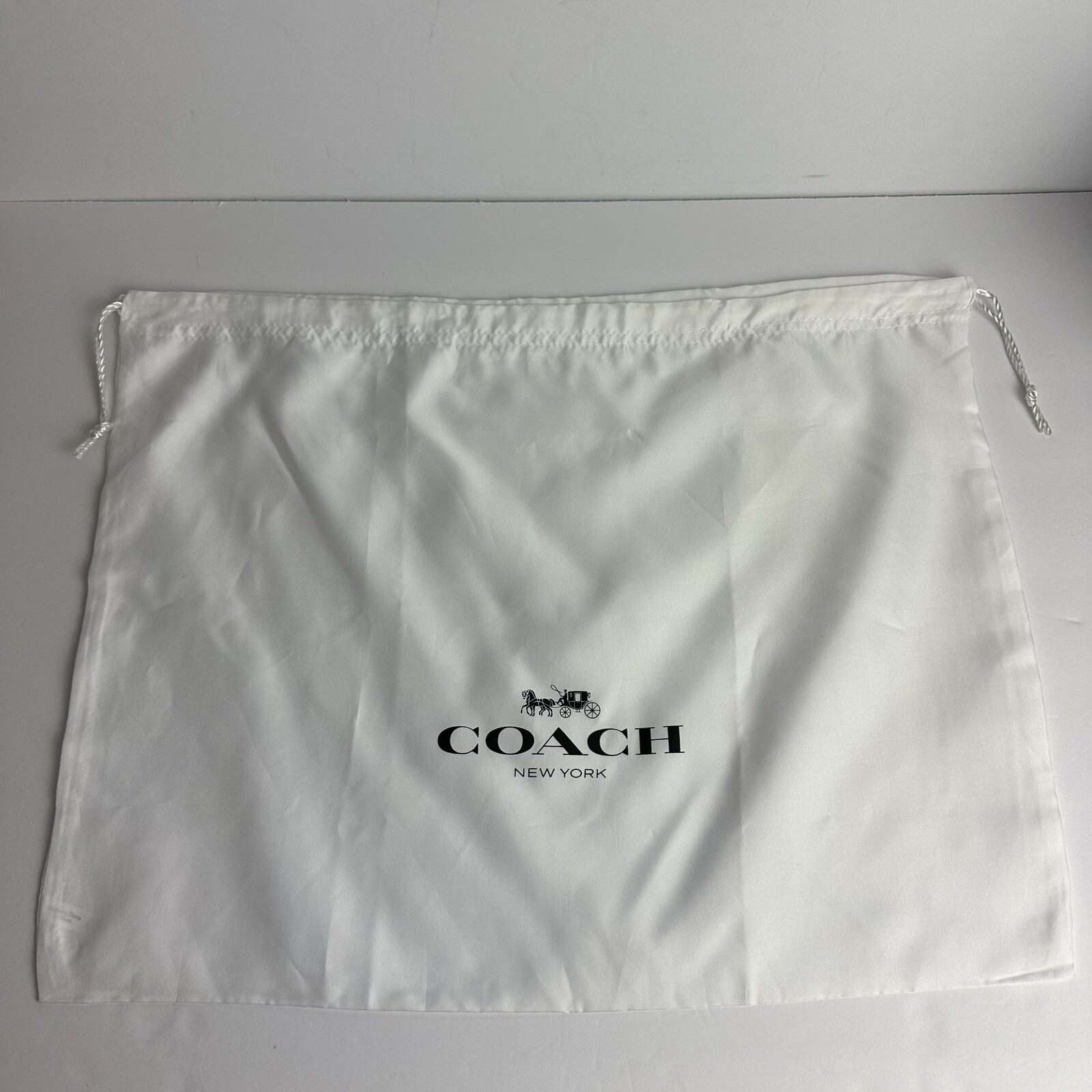 Coach Dust Bag Cover Drawstring Pouch White Textile Fabric Black Logo 19" x 15"