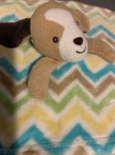 Little Miracles Tan Puppy Dog Lovey security blanket Blue Green Chevron Costco