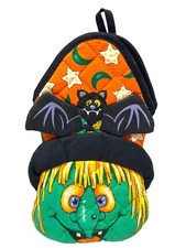 Vintage B & D Potholder Oven Mitt Halloween Witch Bat TRICK OR TREAT
