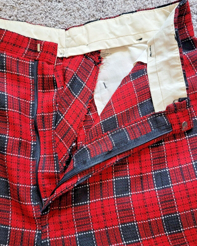 VTG 1980s METRICS USA Men's RED BLACK Checkered Plaid Baggy Pleated Pants 35x31 - Picture 9 of 12