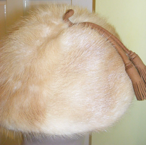 Vintage 1960s real fur hat red fox fur beret shape with suede tassels Medium - Picture 3 of 5