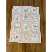 Vintage Block Quilted Baby Quilt Hand Embroidery Pink Girls Days Of Week 45X35