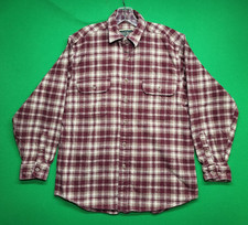 Field Stream Flannel Shirt Men's Medium Maroon Plaid Long Sleeve Cotton Heavy