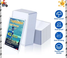 Trading Card Sleeves Hard Plastic Clear Case Holder 42Pc Baseball Card Toploader