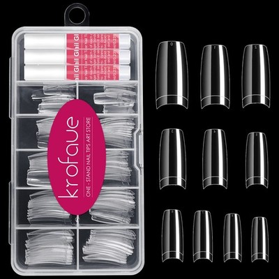 krofaue Clear False Nail Tips Kit 100PCS Acrylic Half Cover Nail Set