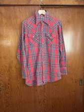 Medium Vintage 80s Lee Pearl Snap Button Up Shirt Plaid Western BOHO Cowboy