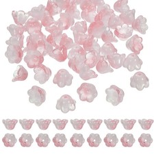 100 Pcs Glass Flower Beads for Jewelry Making, Loose Bead Charm, Light Pink