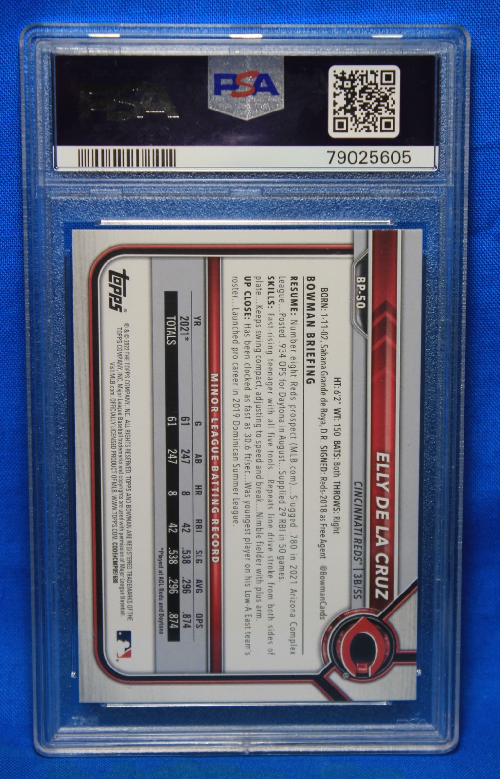 2022 BOWMAN # BP50 Elly De La Cruz PSA 10 GEM MT # 79025605  Paper Prospects view 2