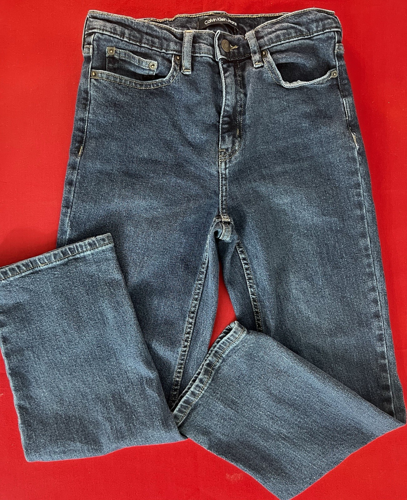 Stretch Fit Woman Size 6 Blue Denim Straight Leg 5 Pocket