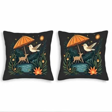 Whimsical Nighttime Scene Throw Pillow Covers-Set of 2 18x18in for Couch Bed Car