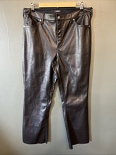 Express Womens Faux Leather Black Womens Cropped Flare High Rise Pants 14R