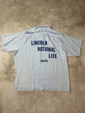 Vintage 50s King Louie Bowling Shirt Lincoln National Life Blue Large Hilton USA