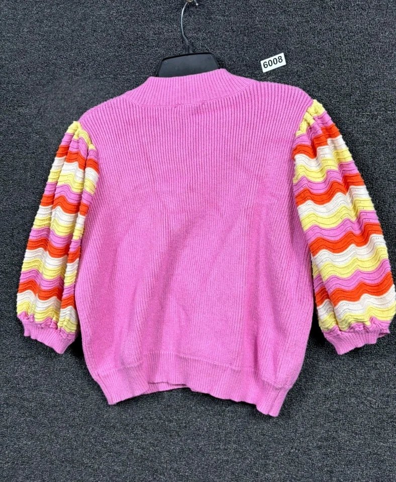 Suéter tejido THML Anthropologie para mujer talla L rosa con manga abullonada amarilla naranja Foto 2 de 4