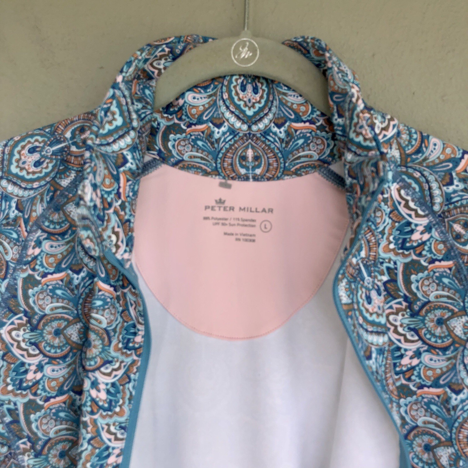 Peter Millar Performance Zip Up Jacket L Teal Pai… - image 5