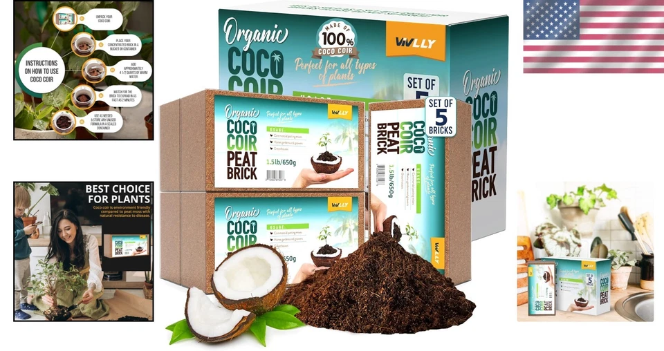 Paquete de 5 ladrillos de fibra de coco - ideales para sustrato de hongos y ropa de cama de reptiles Foto 2 de 4