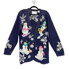 Eagle’s Eye Collectibles Vintage 1995 3D Snowmen Winter Wonderland Cardigan XL