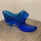 Cobalt Blue Fenton Hobnail Cat Head Shoe Fenton Glass Slipper Manganese Glow