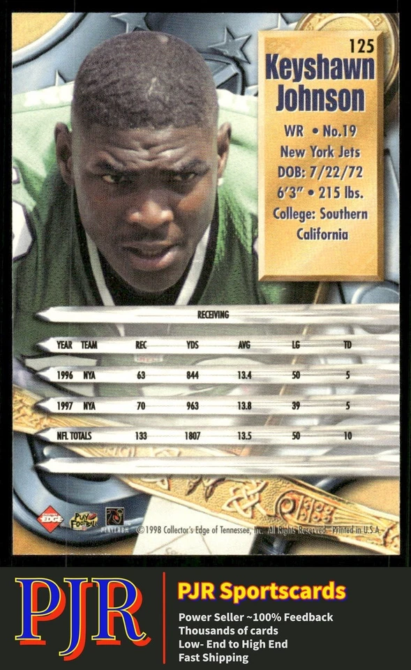 Keyshawn Johnson 1998 Collector's Edge Supreme Season Review #125 New York Jets - Image 2 of 2