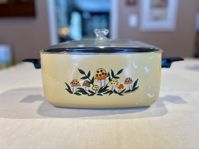 Vintage Sears Roebuck Co 1976 Yellow Merry Mushroom Slow Cooker Pot & Lid