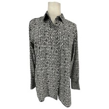 NINE WEST Womens Geometric Print Button Down Shirt Black White Sz S Contemporary