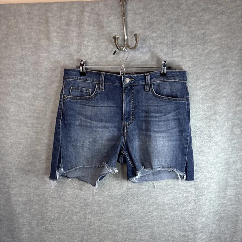 Lee Women Cut Off Denim Shorts 16 34x4Mid Rise Raw Hem Whiskered Med Wash VTG - Picture 3 of 15