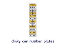 DINKY  car number plates  STICKER SET
