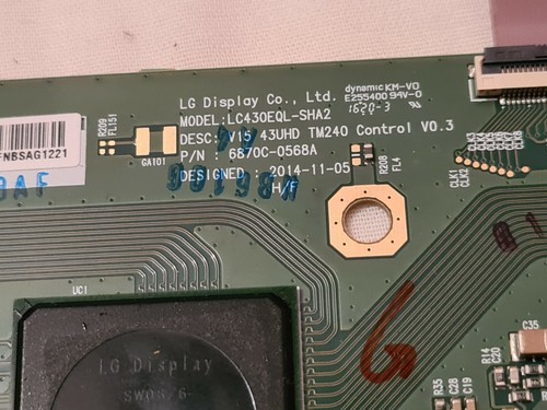 SONY 43" LED SMART TV (KD-43X8305C) SCREEN CONTROL BOARD (TCON) 6870C-0568A - Picture 2 of 4