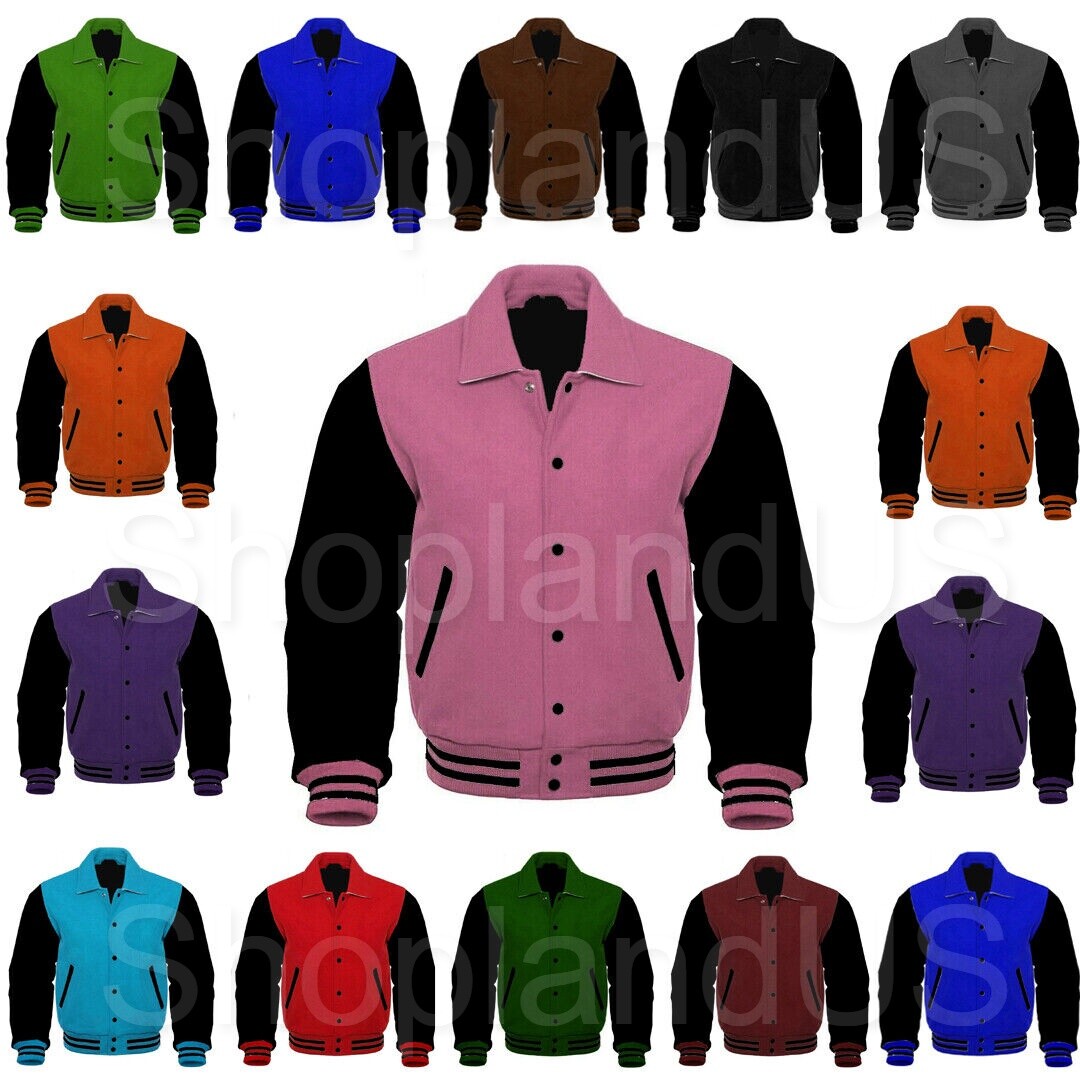 Men's Varsity Baseball Letterman Bomber All Wool Collared