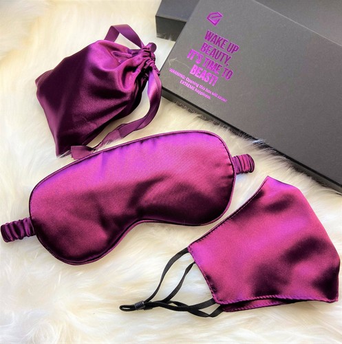Magenta Silk Sleep Mask & Face Mask Luxe Gift Set/Face Cover/Eye Mask/Best Gift - Picture 5 of 12