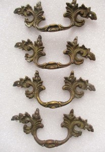 French Antique Set Of 4 Brass Bronze Drawer Pulls 5 1 2 Wide Ebay