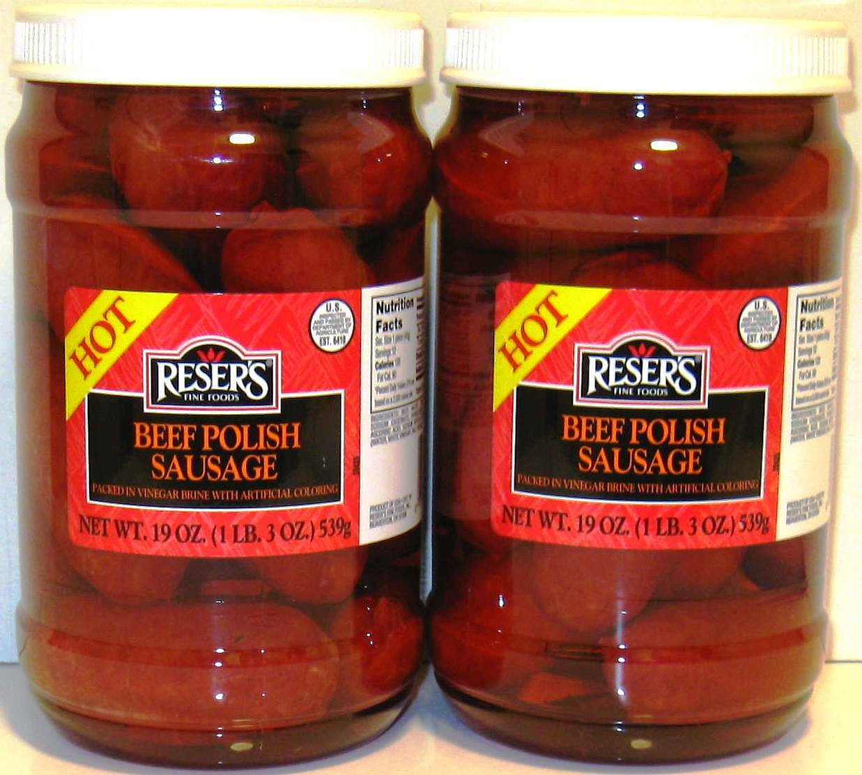Beef Hot Pickled Polish Sausage by Reser's 2 Pack of 1 Quart Jars