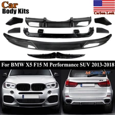 Carbon Look Front Splitter Lip+Rear Diffuser For BMW X5 F15 M Performance 13-18