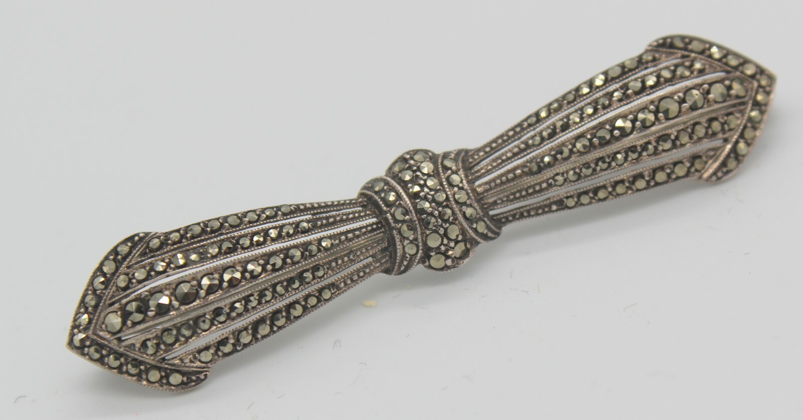 VTG 835 STERLING SILVER MARCASITE LONG BOW BAR BR… - image 1