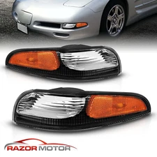 97-04 For Chevy Corvette Black Parking Signal Bumper Lights w/Amber Reflectors