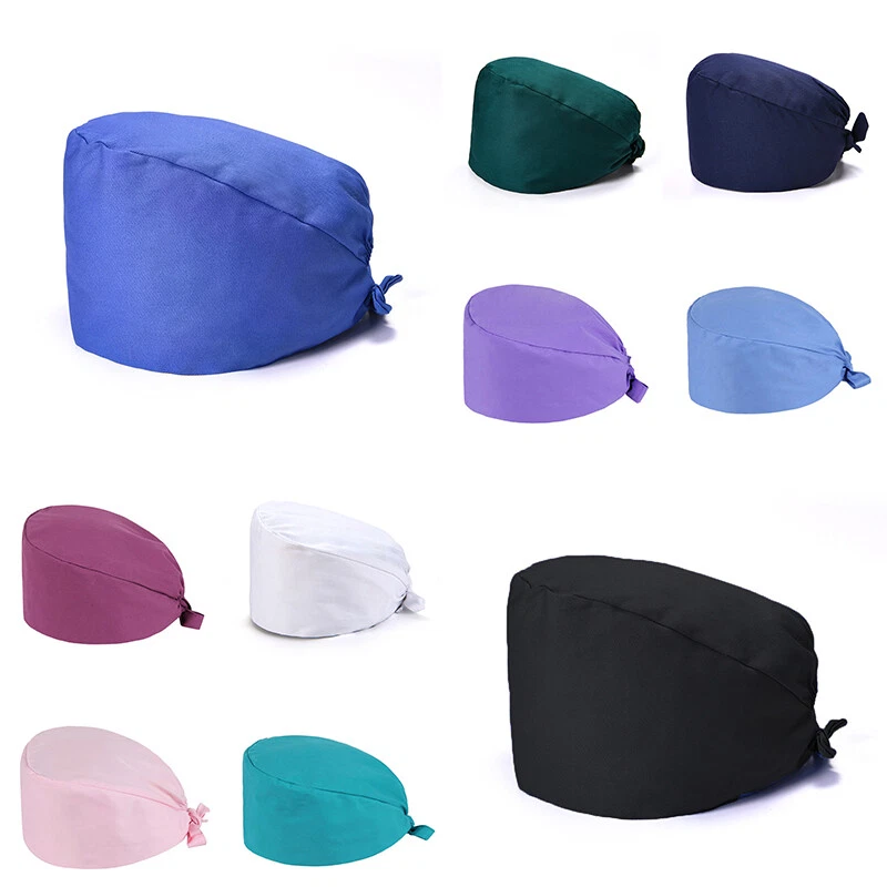 Unisex Surgical Scrub Cap Hat with Buttons Women Men Hospital Doctor Nurses-US/ - Image 4 of 4