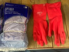 10x Polyco Optima Medium Weight Red Flock Lined Natural Rubber Gloves 6-6.5