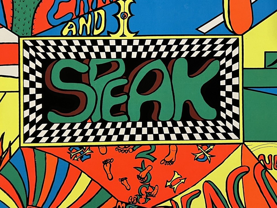 1971 HOUSTON Blacklight Poster 'SPEAK' Psychedelic Abstract Hippie Sign