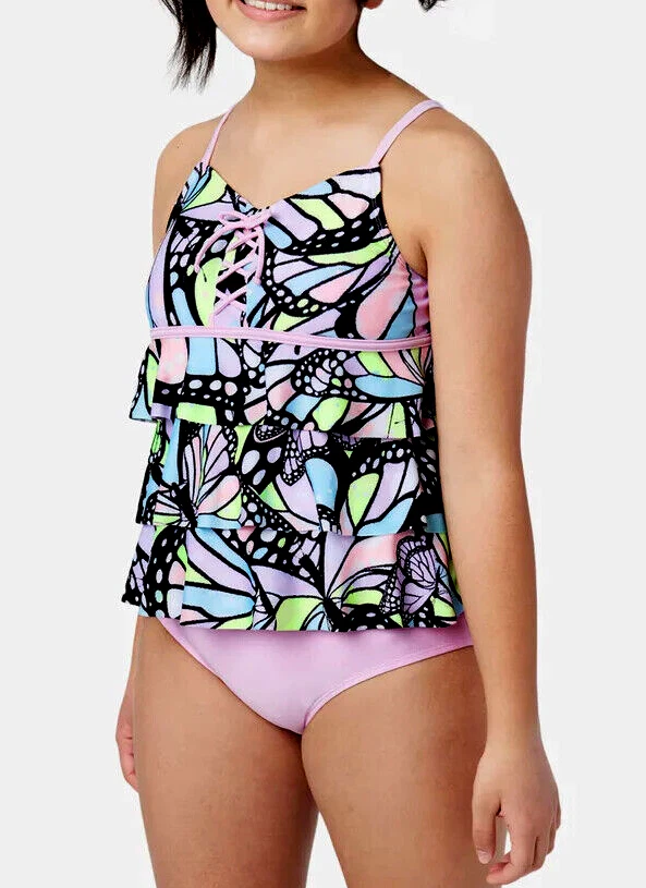 Traje de baño Tankini Bikini con volantes para niñas JUSTICIA TALLA GRANDE 10 12 14 16 18 L XL Foto 3 de 4