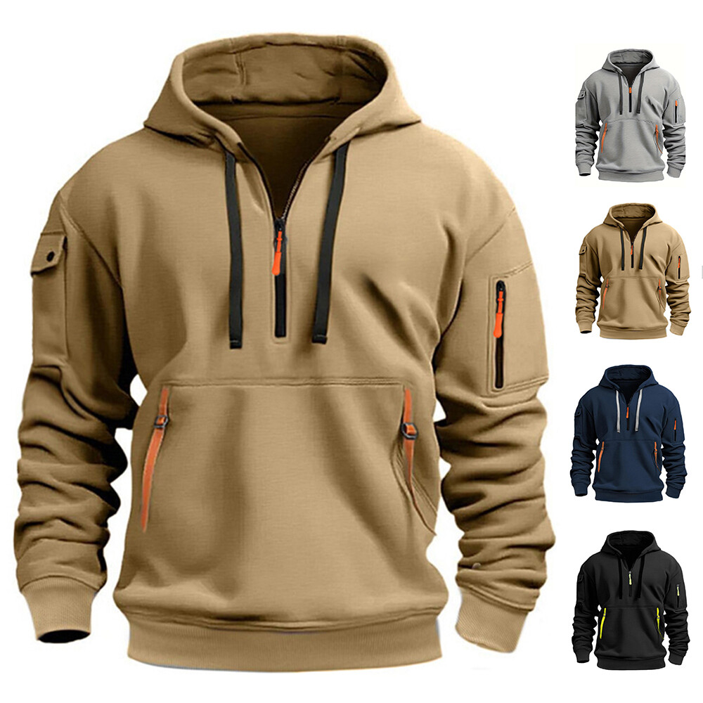 Herren-Kapuzenjacke Mit Taschen Einfarbiges Sweatshirt Lockerer Lässiger  |