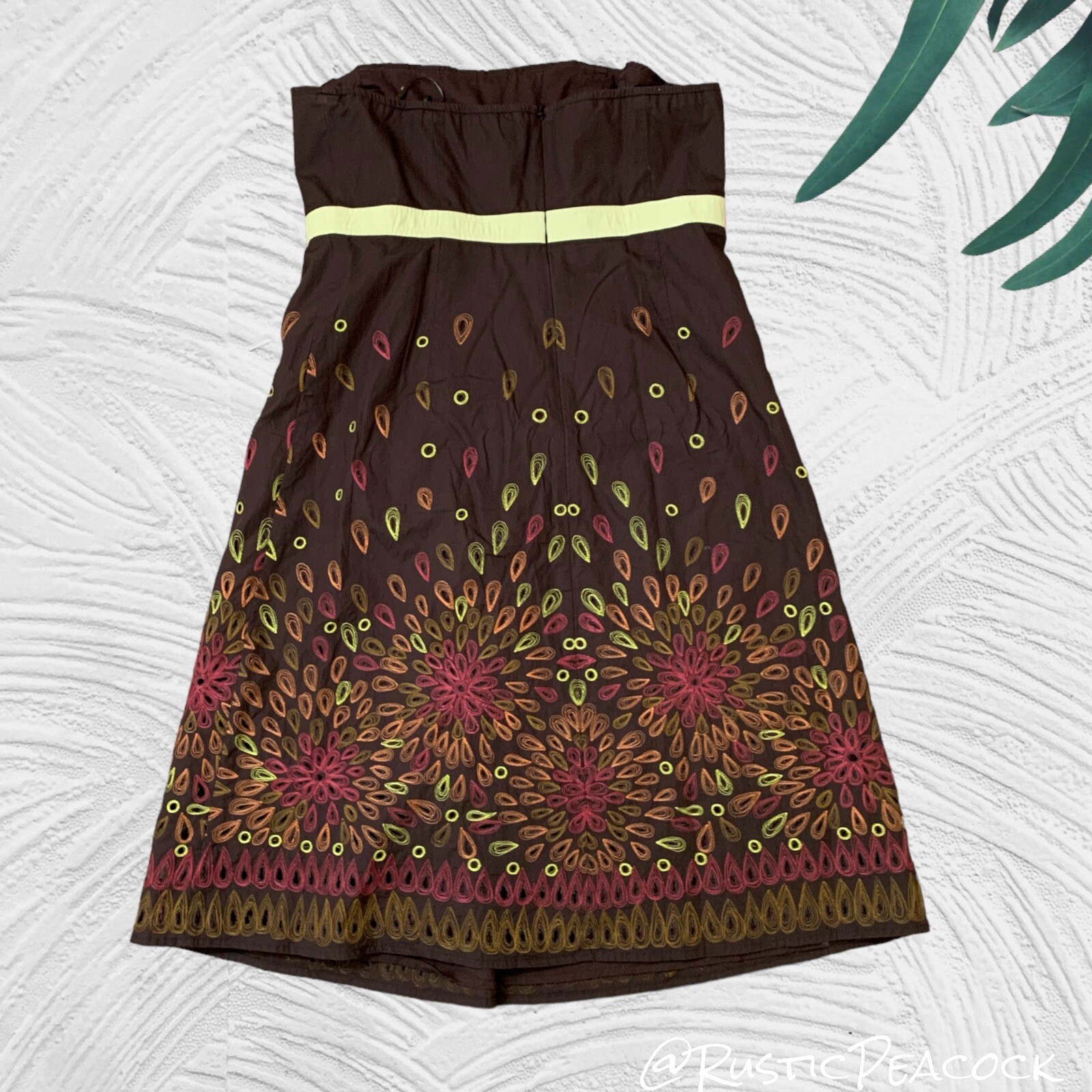 Anthropologie Tabitha Dress Womens Size 10 Brown Boho Eyelet Floral Strapless