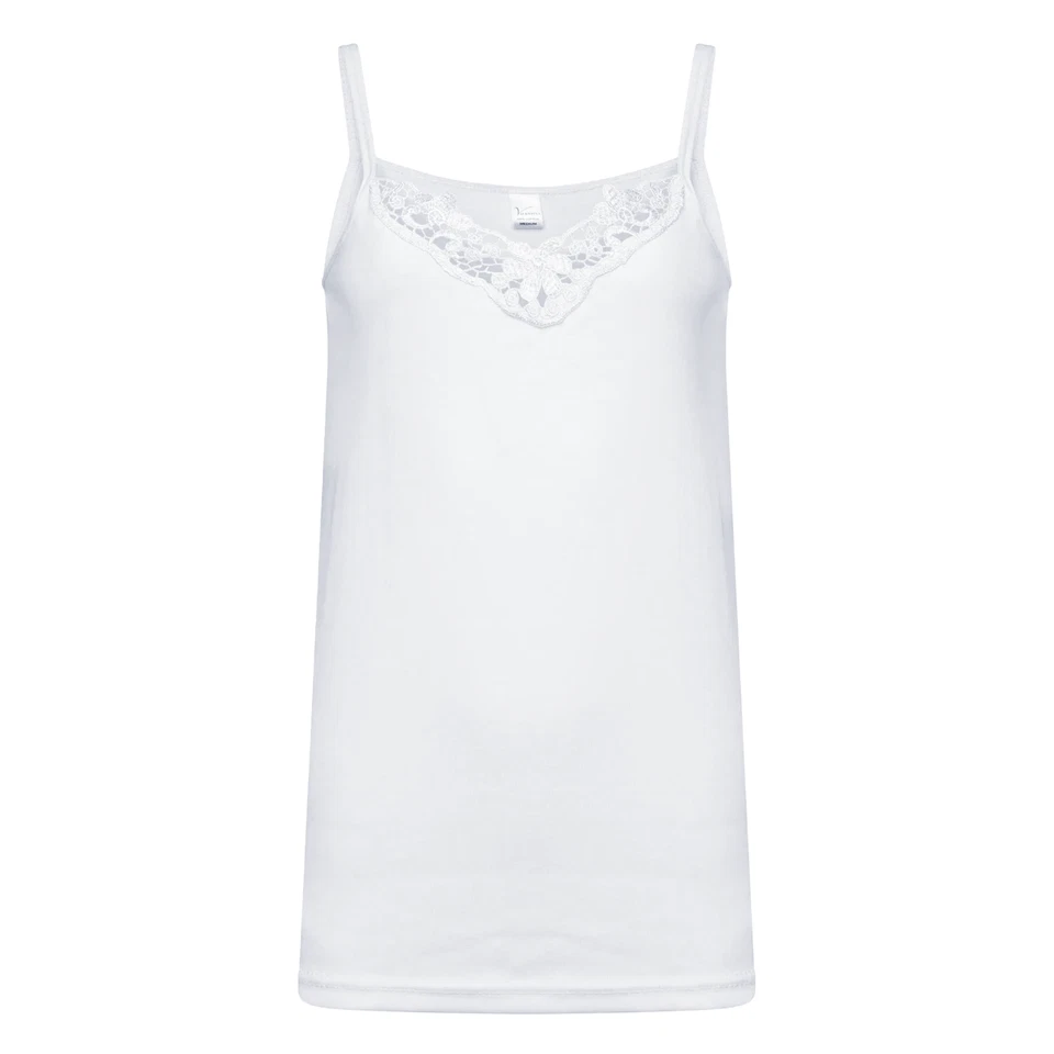 Ladies Strappy Vest Cami with Flower Details Womens Tank Top Cotton Pack 1,3,6 - Image 3 of 4