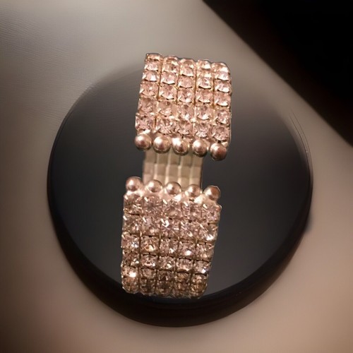 Vintage Elegant 5 Row Rock Crystal Cuff Bracelet & 3 Layer Metal Necklace Silver - Picture 5 of 13