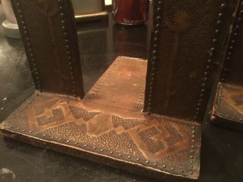 Antique Art Deco/Arts & Crafts Copper / Wood Bookends Beautiful Design/ Surface - Picture 2 of 15