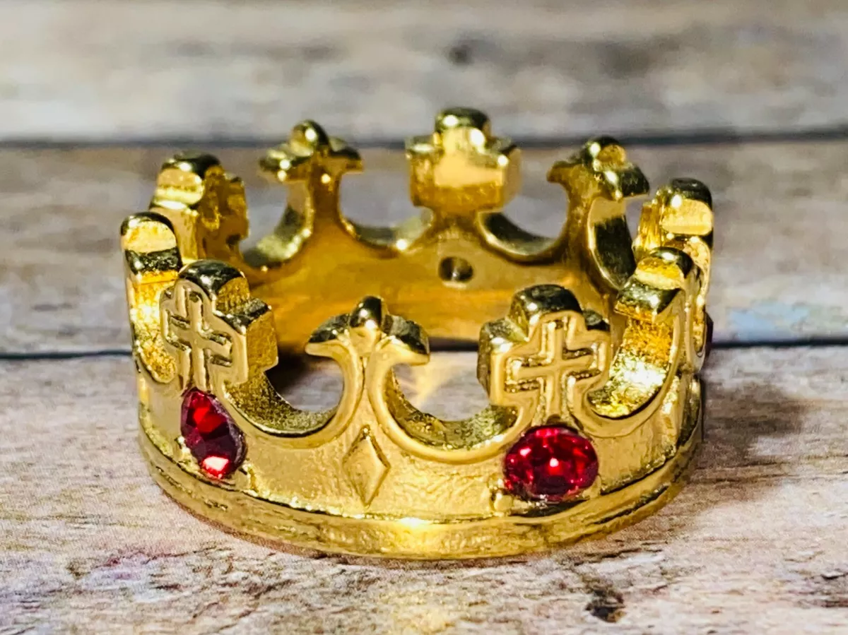 Men Women Handmade King Royal Crown Punk Biker 14k GOLD Retro Ring Size 5 13