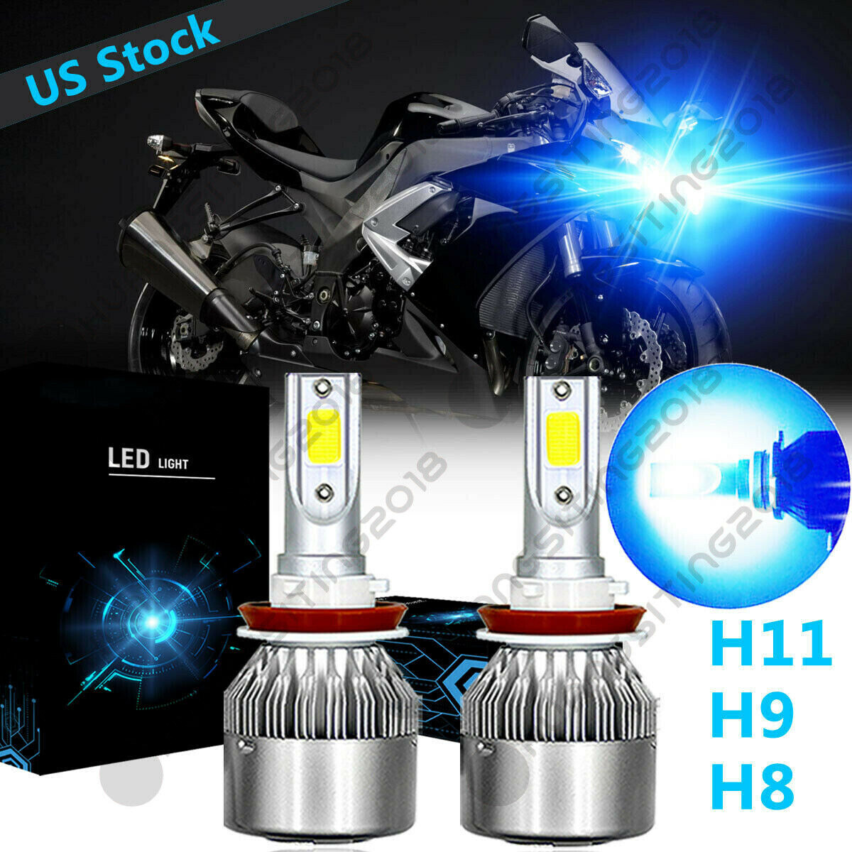 Ice Blue H11 LED Headlight Bulb C6 For Kawasaki ZX600 Ninja