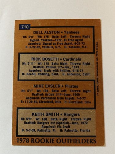 1978 Topps Rookie Outfielders - Dell Alston/Rick Bosetti/Mike Easler Rookie New - Picture 2 of 2