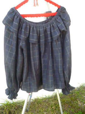 WESTERN 1X 2X PLUS RUFFLED SPANISH RUFFLE FESTIVAL BLACK SILVER PINSTRIPE BLOUSE